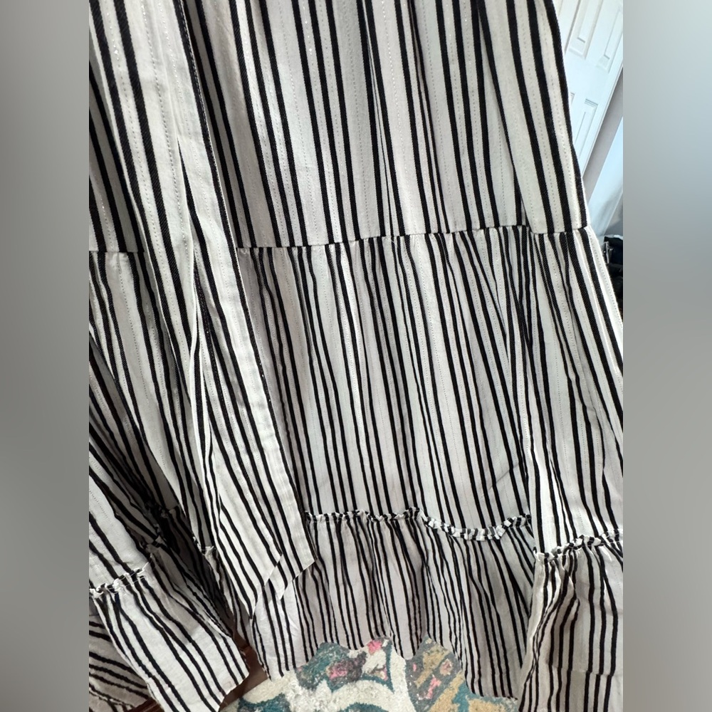 NWT INC Striped Ruffle Maxi Dress - White & Black with gold thread - Picture 7 of 10